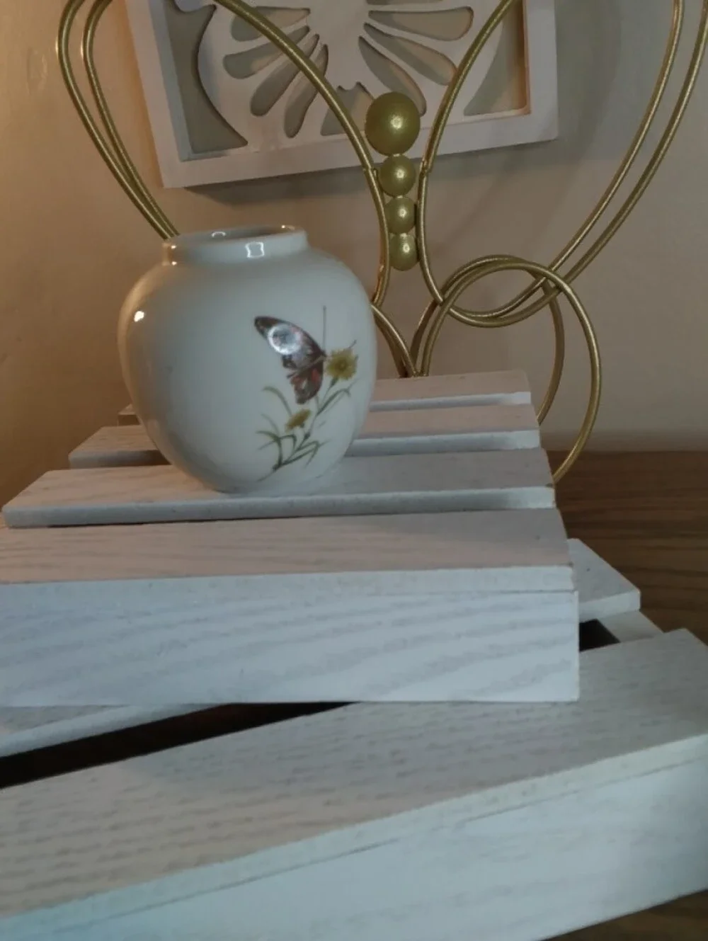 Porcelain Butterfly Floral Bell and Vases - White